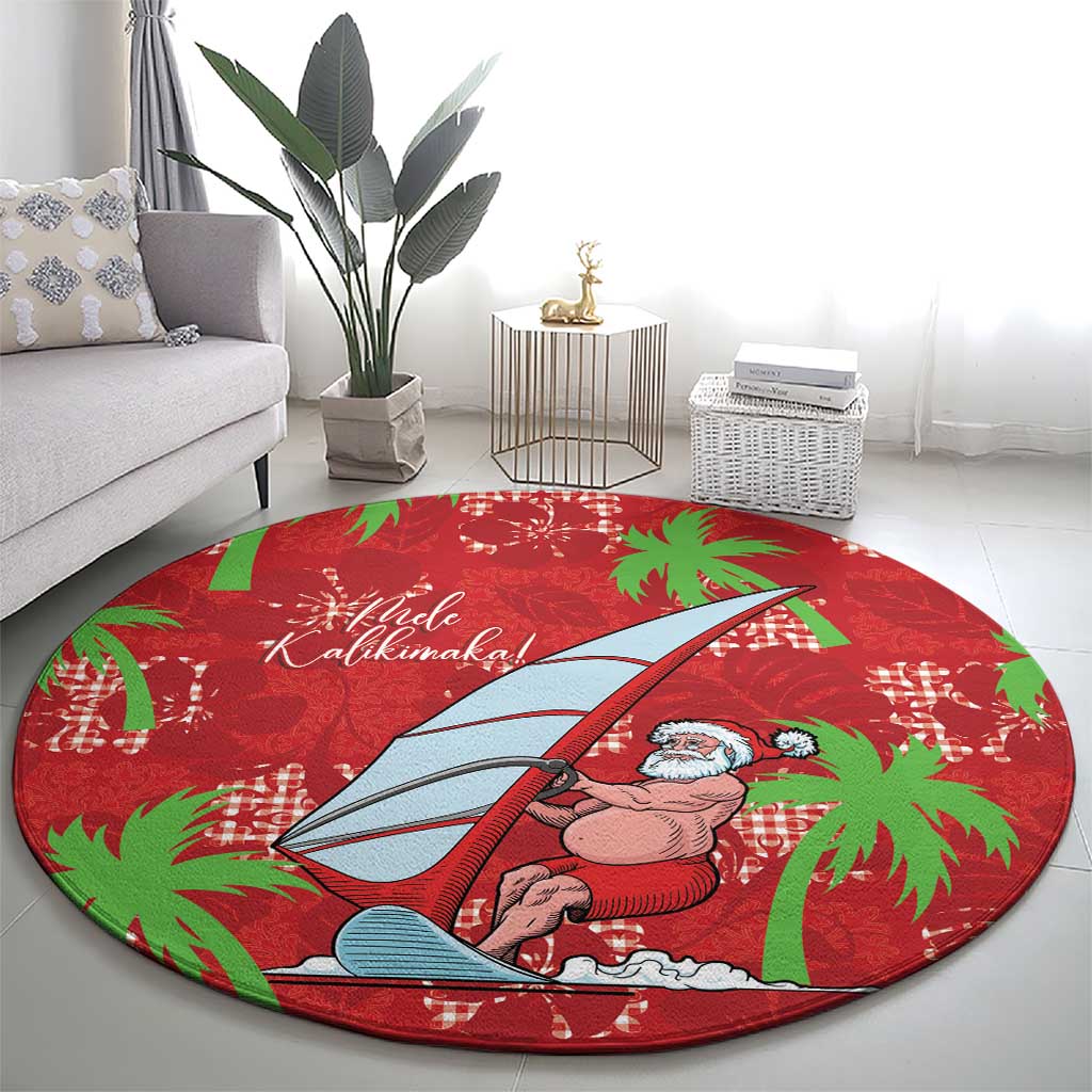 Aloha Hawaii Christmas Round Carpet Mele Kalikimaka Windsurfing Santa Palaka Quilt Motifs - Polynesian Pride