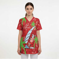 Aloha Hawaii Christmas Scrub Top Mele Kalikimaka Windsurfing Santa Palaka Quilt Motifs - Polynesian Pride