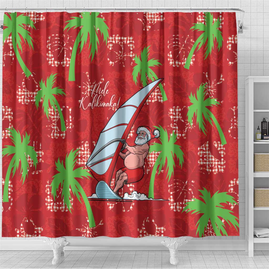 Aloha Hawaii Christmas Shower Curtain Mele Kalikimaka Windsurfing Santa Palaka Quilt Motifs - Polynesian Pride