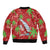 Aloha Hawaii Christmas Sleeve Zip Bomber Jacket Mele Kalikimaka Windsurfing Santa Palaka Quilt Motifs - Polynesian Pride