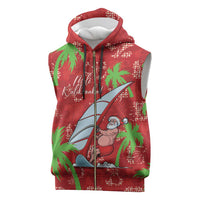 Aloha Hawaii Christmas Sleeveless Zip Hoodie Mele Kalikimaka Windsurfing Santa Palaka Quilt Motifs - Polynesian Pride