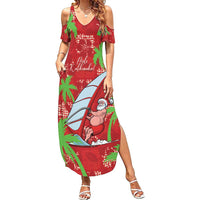 Aloha Hawaii Christmas Summer Maxi Dress Mele Kalikimaka Windsurfing Santa Palaka Quilt Motifs - Polynesian Pride