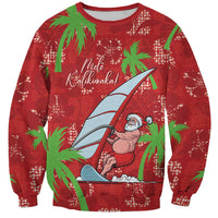 Aloha Hawaii Christmas Sweatshirt Mele Kalikimaka Windsurfing Santa Palaka Quilt Motifs - Polynesian Pride