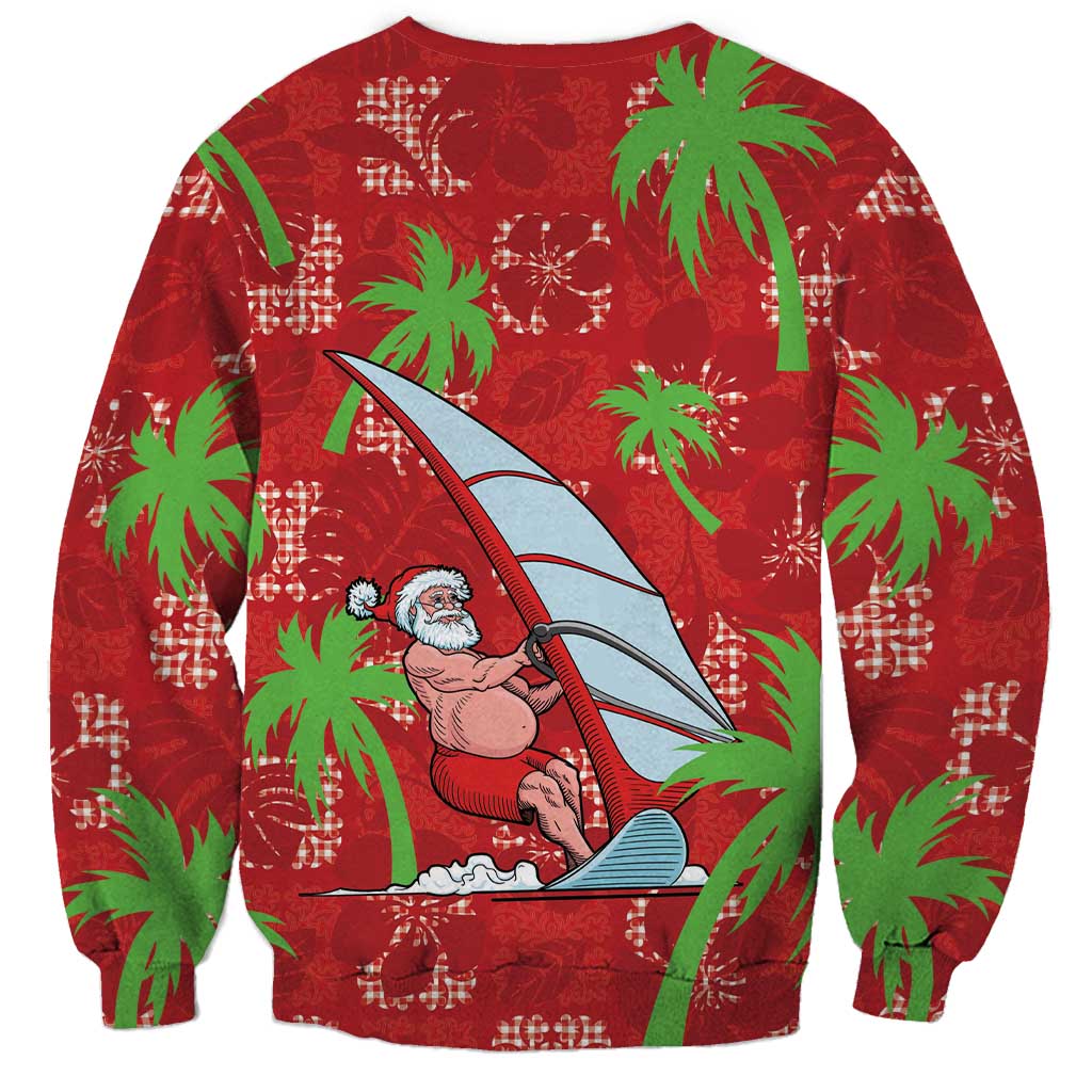 Aloha Hawaii Christmas Sweatshirt Mele Kalikimaka Windsurfing Santa Palaka Quilt Motifs - Polynesian Pride