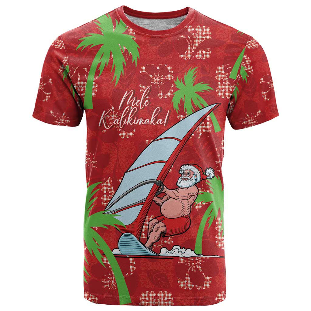 Aloha Hawaii Christmas T Shirt Mele Kalikimaka Windsurfing Santa Palaka Quilt Motifs - Polynesian Pride