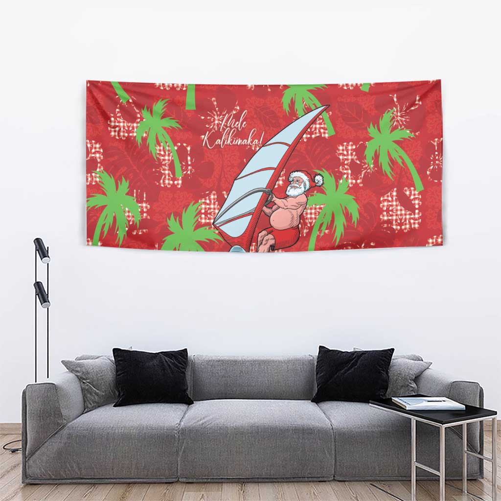 Aloha Hawaii Christmas Tapestry Mele Kalikimaka Windsurfing Santa Palaka Quilt Motifs - Polynesian Pride
