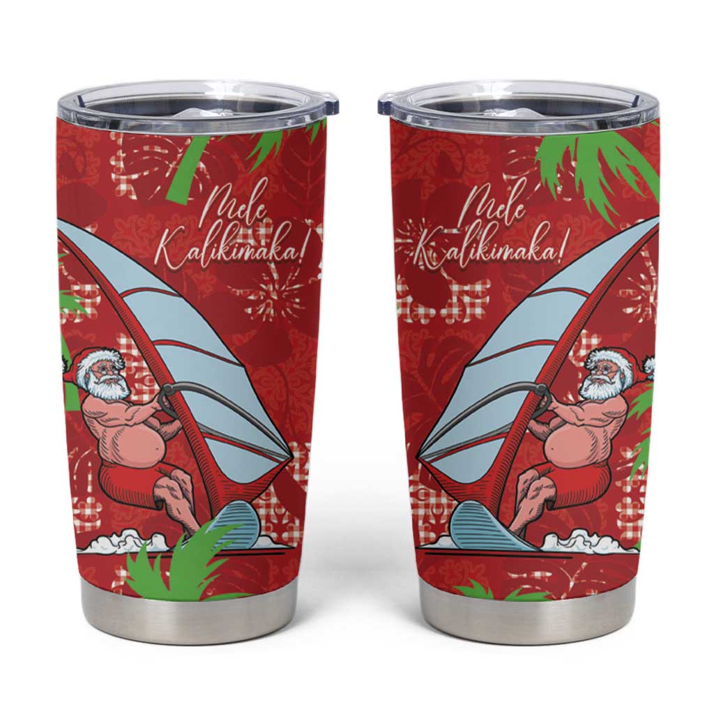 Aloha Hawaii Christmas Tumbler Cup Mele Kalikimaka Windsurfing Santa Palaka Quilt Motifs - Polynesian Pride