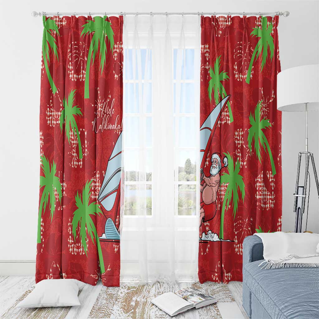 Aloha Hawaii Christmas Window Curtain Mele Kalikimaka Windsurfing Santa Palaka Quilt Motifs - Polynesian Pride