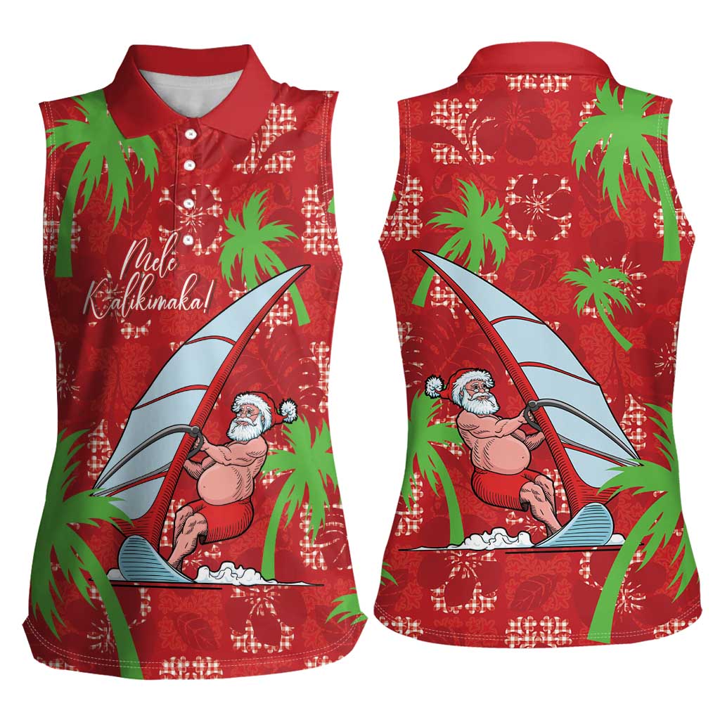 Aloha Hawaii Christmas Women Sleeveless Polo Shirt Mele Kalikimaka Windsurfing Santa Palaka Quilt Motifs - Polynesian Pride