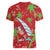 Aloha Hawaii Christmas Women V-Neck T-Shirt Mele Kalikimaka Windsurfing Santa Palaka Quilt Motifs - Polynesian Pride