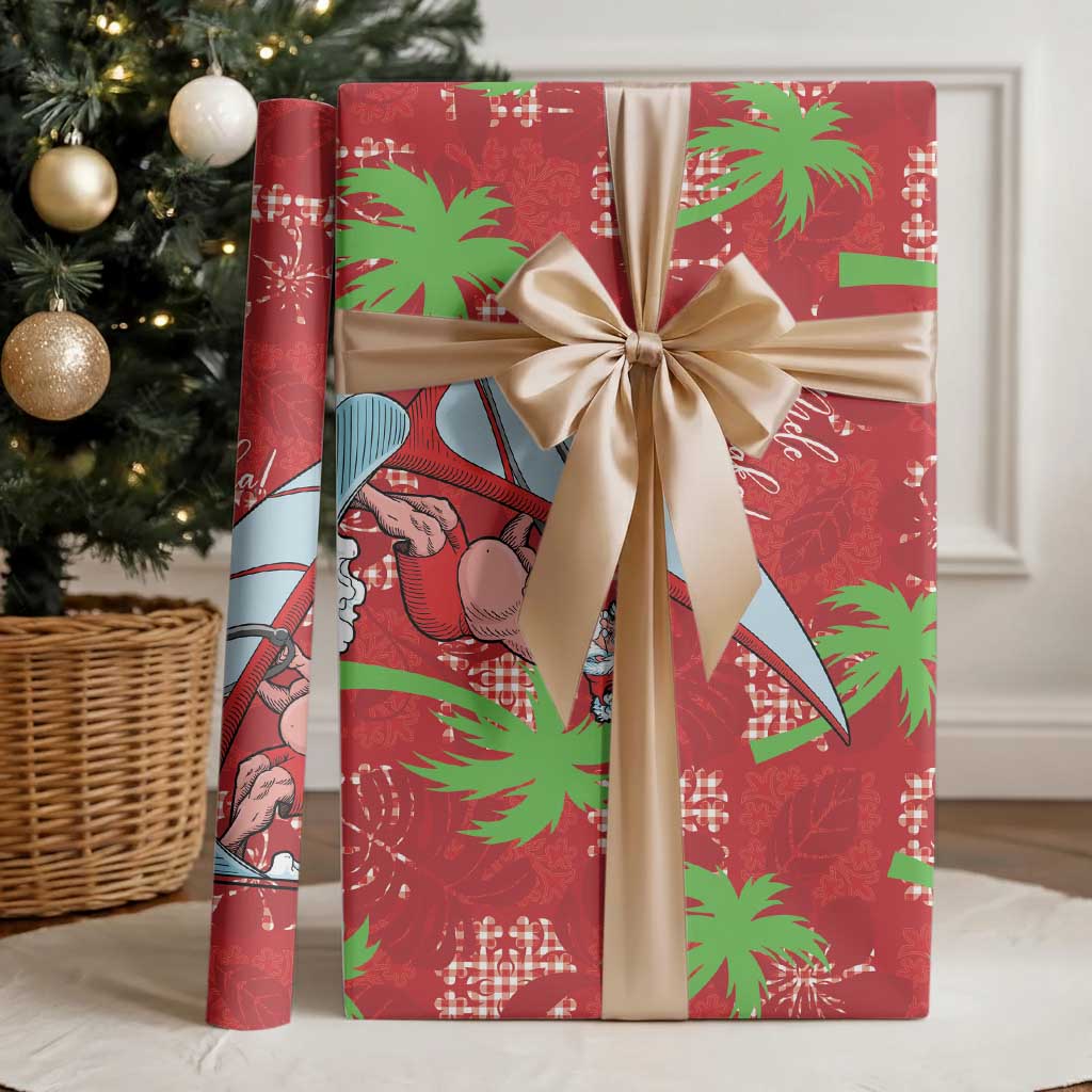 Aloha Hawaii Christmas Wrapping Paper Mele Kalikimaka Windsurfing Santa Palaka Quilt Motifs - Polynesian Pride