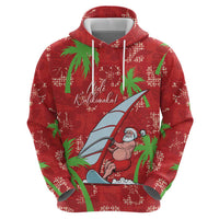 Aloha Hawaii Christmas Zip Hoodie Mele Kalikimaka Windsurfing Santa Palaka Quilt Motifs - Polynesian Pride