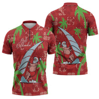 Aloha Hawaii Christmas Zipper Polo Shirt Mele Kalikimaka Windsurfing Santa Palaka Quilt Motifs - Polynesian Pride