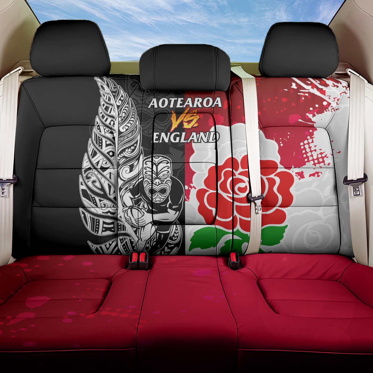 New Zealand And England Rugby Back Car Seat Cover 2023 World Cup All Black Combine Red Roses