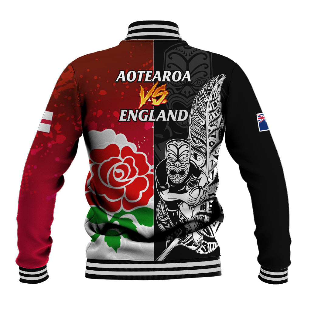 New Zealand And England Rugby Baseball Jacket 2023 World Cup All Black Combine Red Roses LT14 - Polynesian Pride