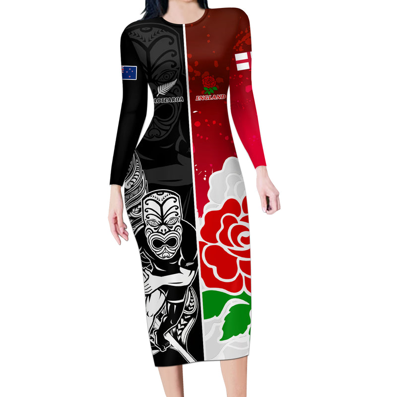 Samoa Rugby Long Sleeve Bodycon Dress Go Champions World Cup 2023 Polynesian Unique LT9 main image 1