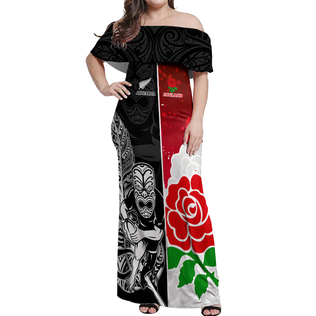 New Zealand And England Rugby Off Shoulder Maxi Dress 2023 World Cup A