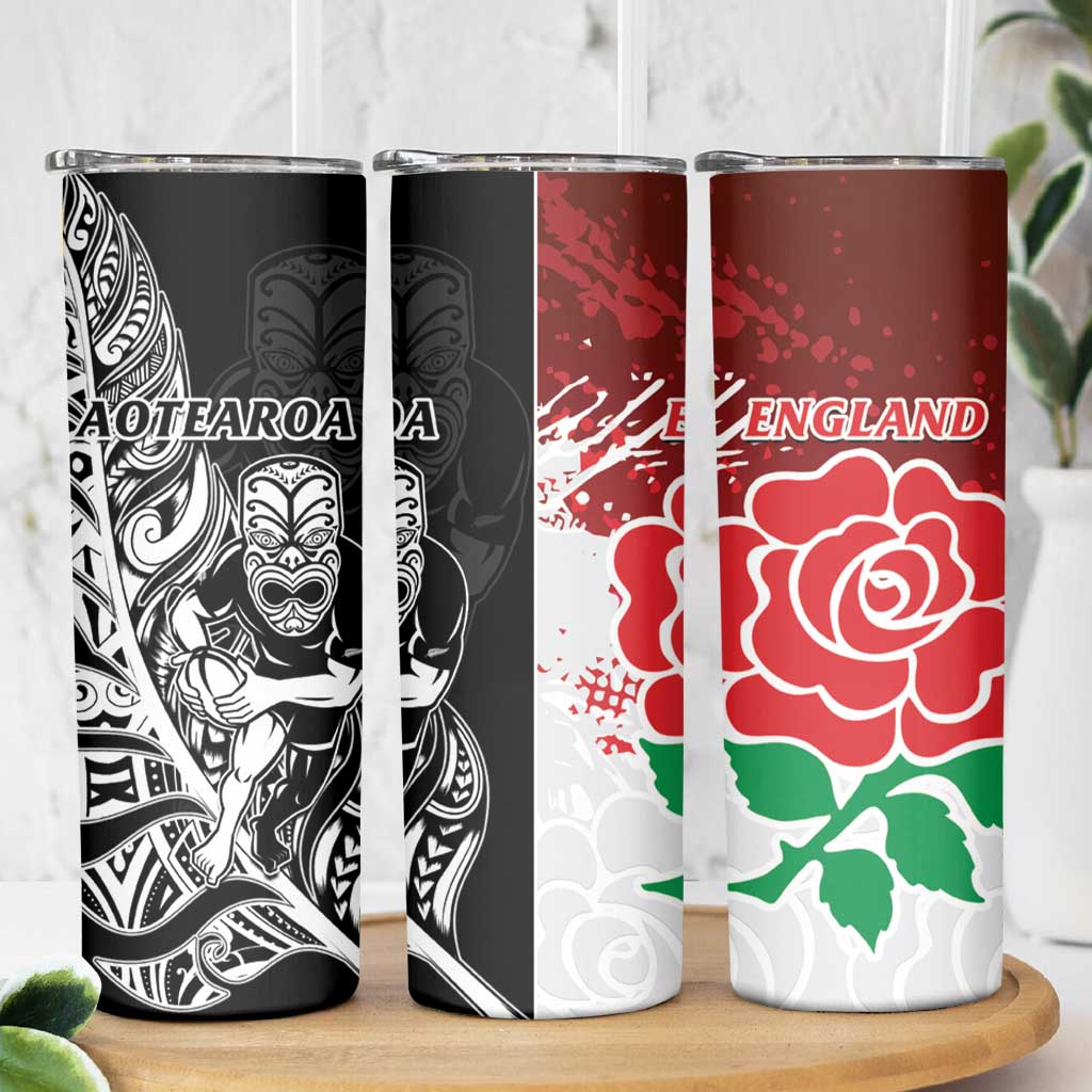 New Zealand And England Rugby Skinny Tumbler World Cup All Black Combine Red Roses