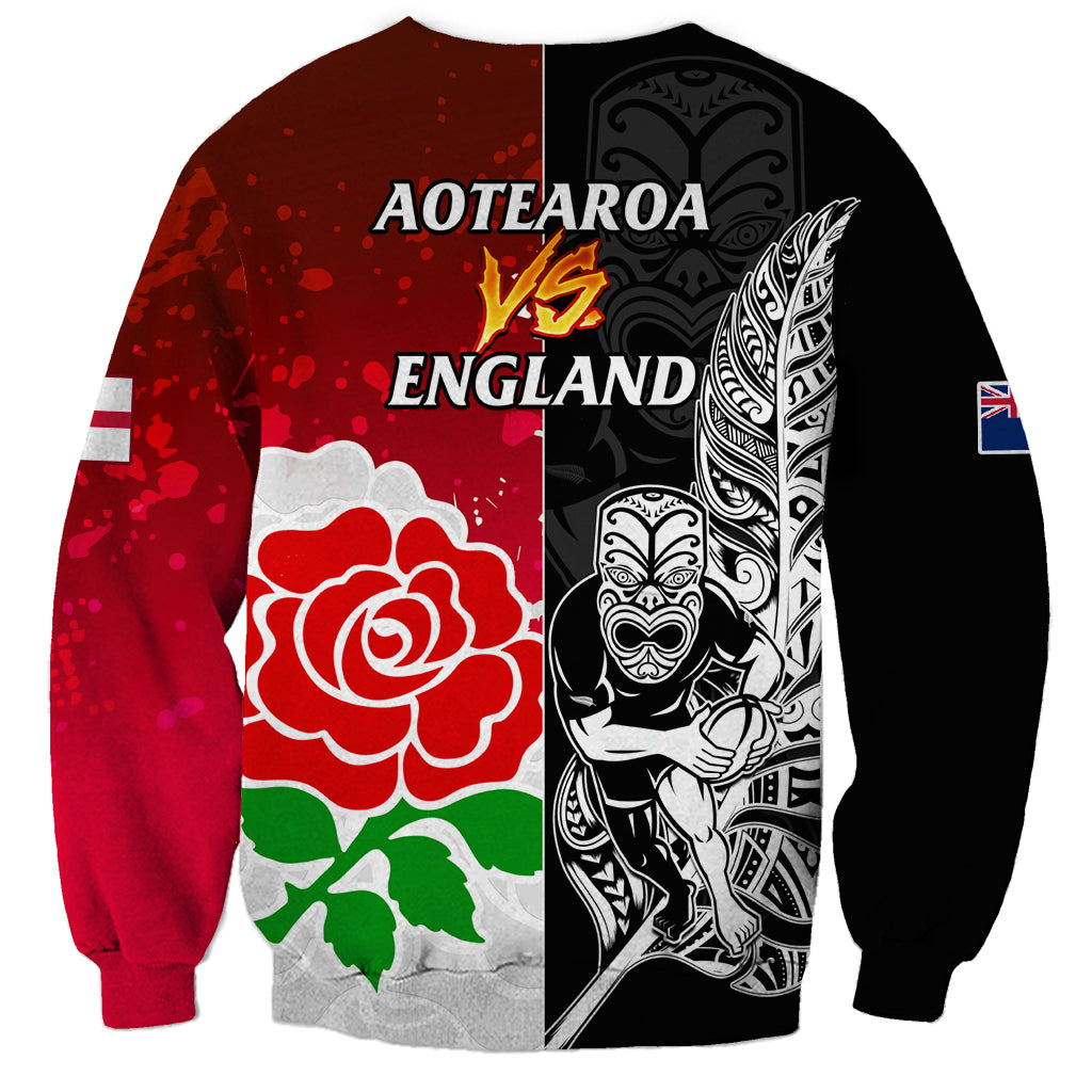New Zealand And England Rugby Sweatshirt 2023 World Cup All Black Combine Red Roses LT14 - Polynesian Pride