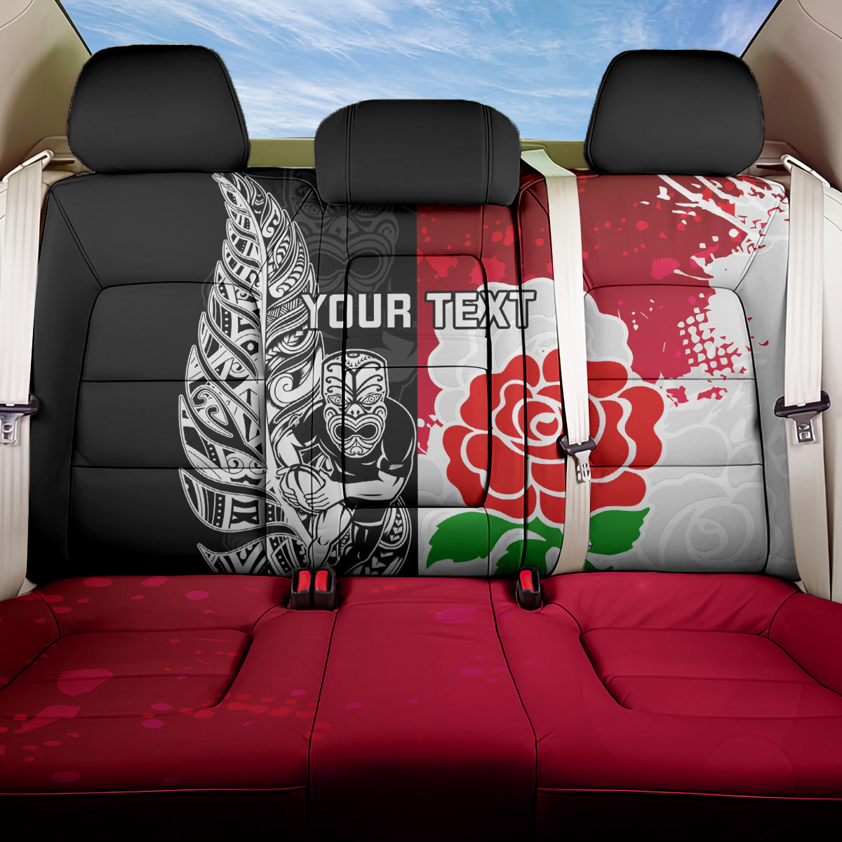 Custom New Zealand And England Rugby Back Car Seat Cover 2023 World Cup All Black Combine Red Roses