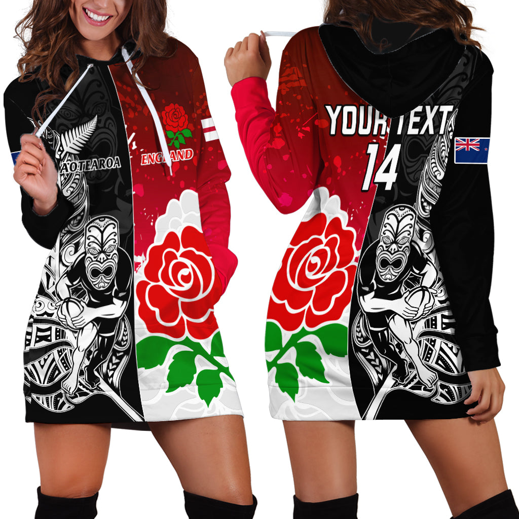 Custom New Zealand And England Rugby Hoodie Dress 2023 World Cup All Black Combine Red Roses LT14 - Polynesian Pride