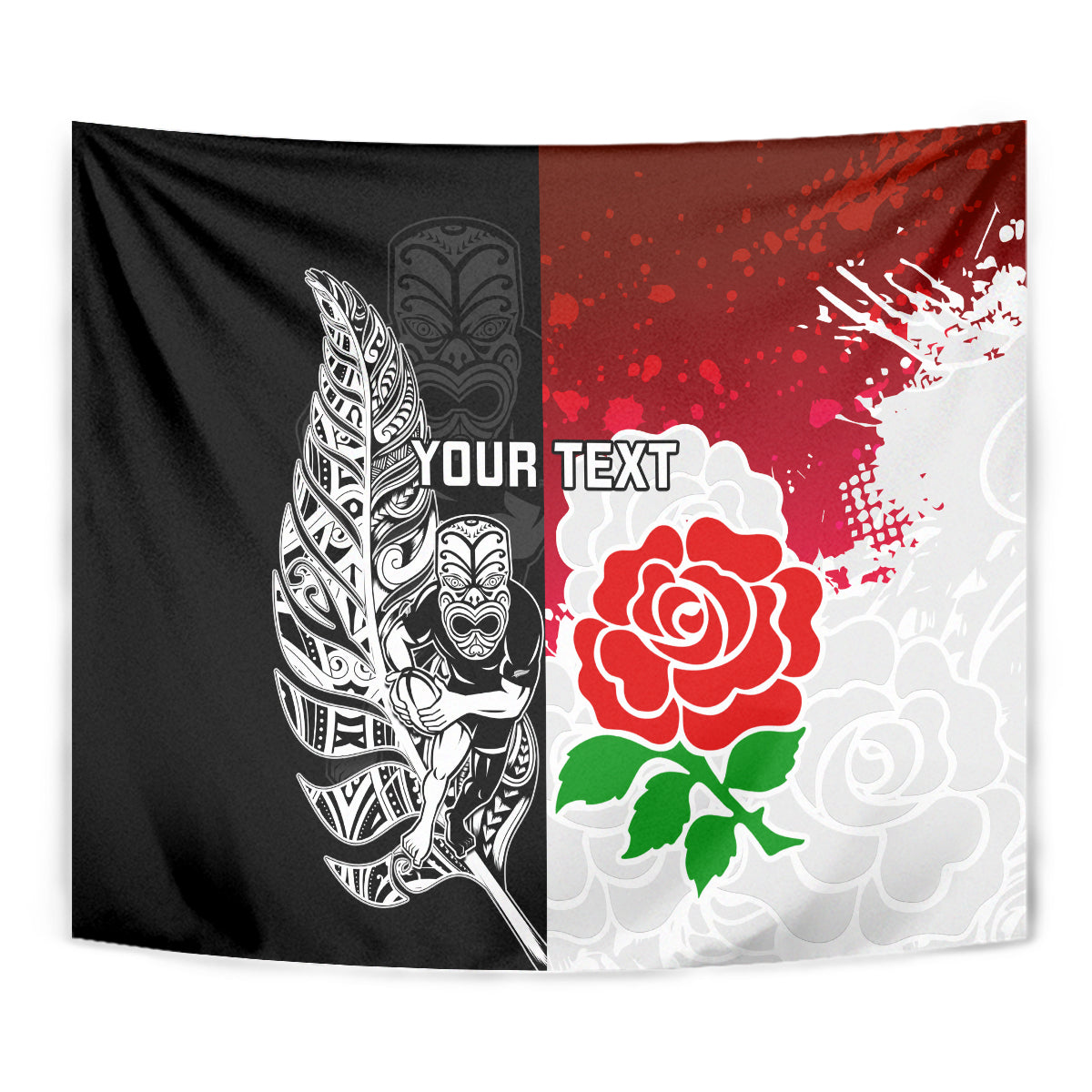Custom New Zealand And England Rugby Tapestry 2023 World Cup All Black Combine Red Roses LT14 - Polynesian Pride