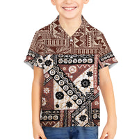 Bula Fiji Family Matching Long Sleeve Bodycon Dress and Hawaiian Shirt Unique Masi Tapa Pattern LT14 Son's Shirt Brown - Polynesian Pride