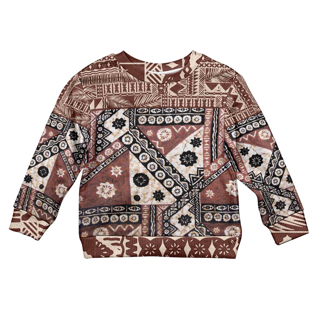 Brown Bula Fiji Kid Ugly Christmas Sweater Unique Masi Tapa Pattern LT14 Kid Brown - Polynesian Pride