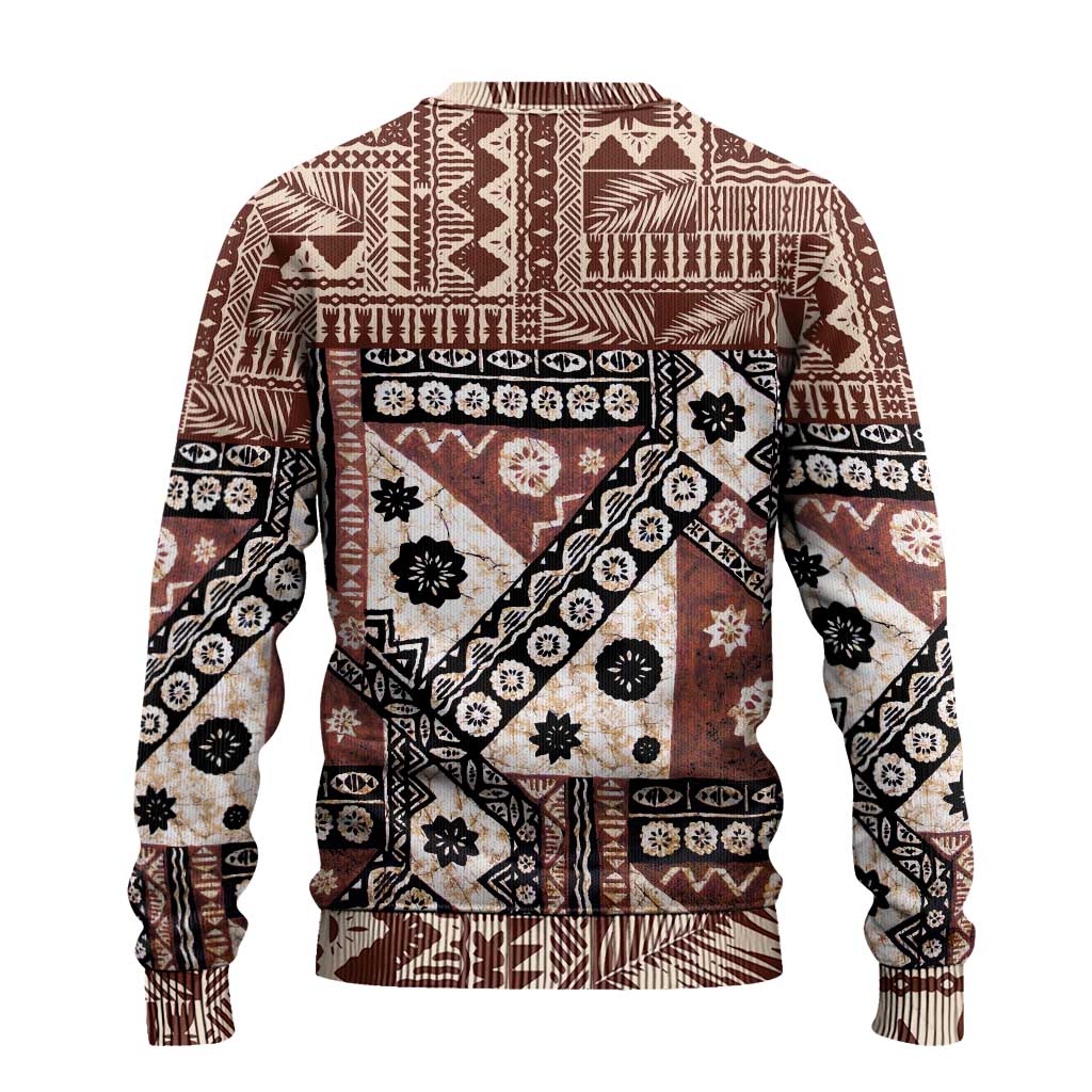 Brown Bula Fiji Ugly Christmas Sweater Unique Masi Tapa Pattern