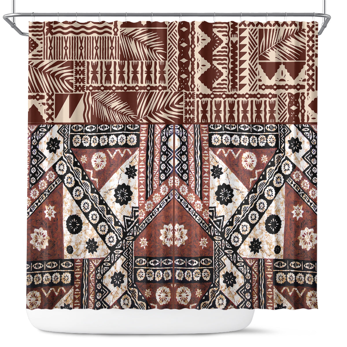 Bula Fiji Shower Curtain Unique Masi Tapa Pattern LT14 Brown - Polynesian Pride