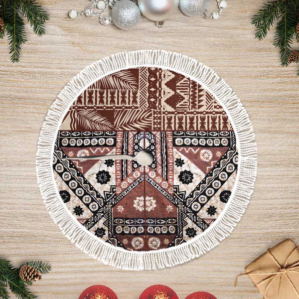 Brown Bula Fiji Tree Skirt Unique Masi Tapa Pattern LT14