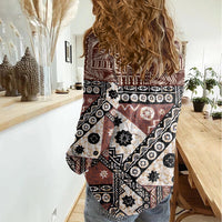 Bula Fiji Women Casual Shirt Unique Masi Tapa Pattern LT14 - Polynesian Pride