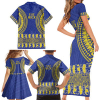 Fakaalofa Lahi Atu Niue Family Matching Short Sleeve Bodycon Dress and Hawaiian Shirt Siapo Pattern With Puakenikeni