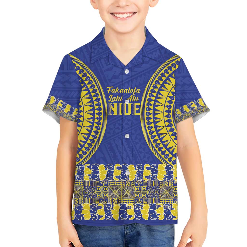 Fakaalofa Lahi Atu Niue Kid Hawaiian Shirt Siapo Pattern With Puakenikeni LT14 Kid Blue - Polynesian Pride