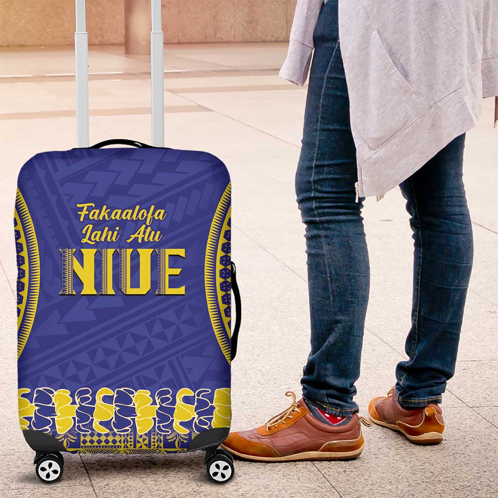 Fakaalofa Lahi Atu Niue Luggage Cover Siapo Pattern With Puakenikeni LT14 Blue - Polynesian Pride