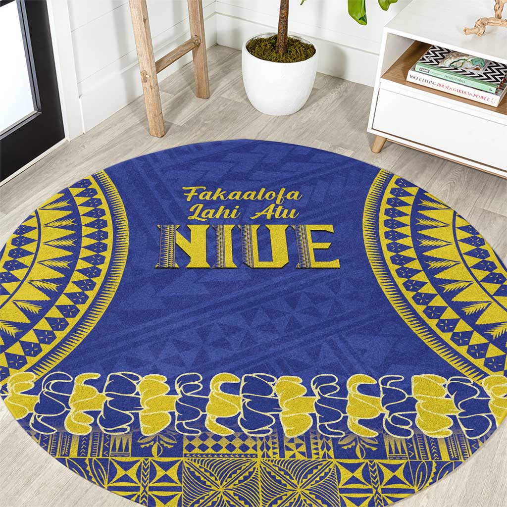 Fakaalofa Lahi Atu Niue Round Carpet Siapo Pattern With Puakenikeni LT14 Blue - Polynesian Pride
