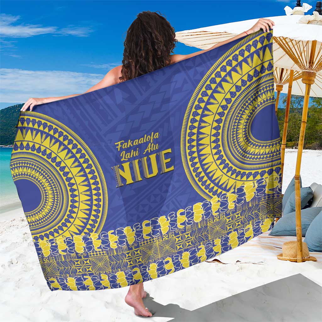 Fakaalofa Lahi Atu Niue Sarong Siapo Pattern With Puakenikeni LT14 One Size 44 x 66 inches Blue - Polynesian Pride
