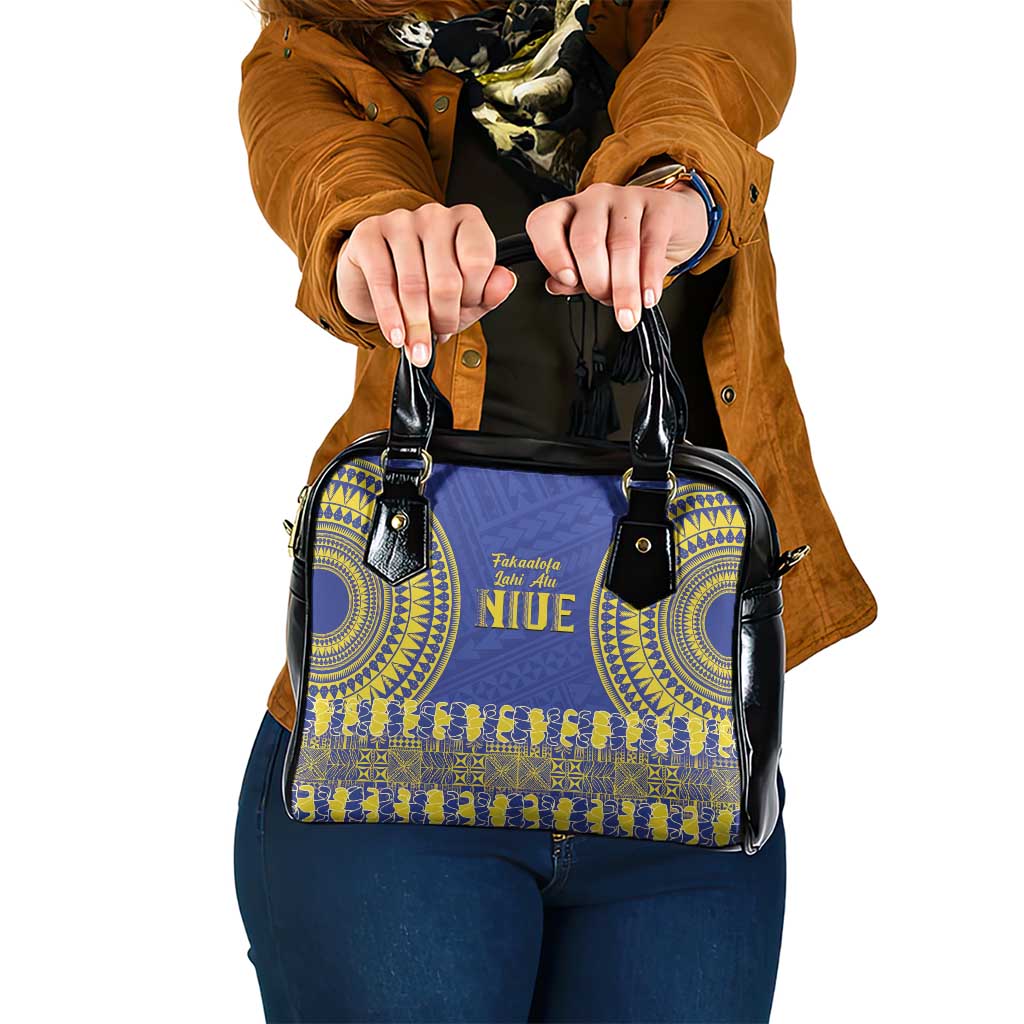 Fakaalofa Lahi Atu Niue Shoulder Handbag Siapo Pattern With Puakenikeni LT14 One Size Blue - Polynesian Pride