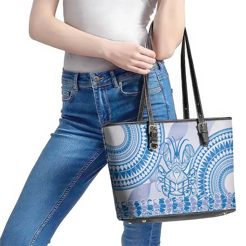 Niue Language Week Leather Tote Bag The Rock Coconut Crab - Siapo Blue Pastel