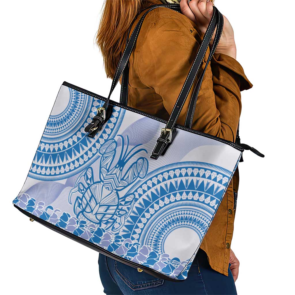 Niue Language Week Leather Tote Bag The Rock Coconut Crab - Siapo Blue Pastel