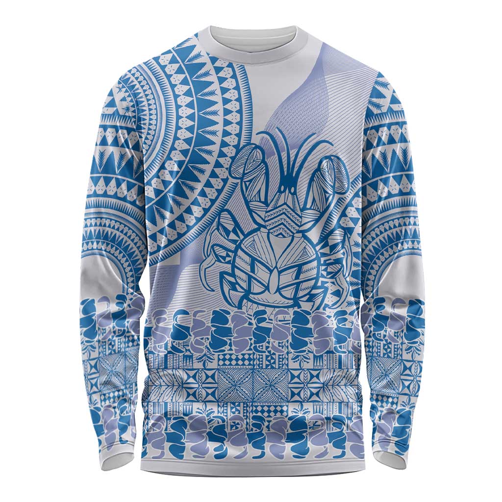 Niue Language Week Long Sleeve Shirt The Rock Coconut Crab - Siapo Blue Pastel LT14 Unisex Blue - Polynesian Pride