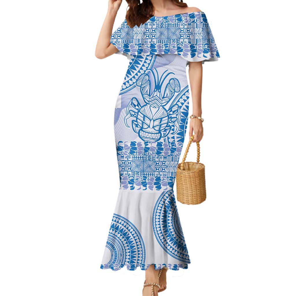 Niue Language Week Mermaid Dress The Rock Coconut Crab - Siapo Blue Pastel LT14 Women Blue - Polynesian Pride