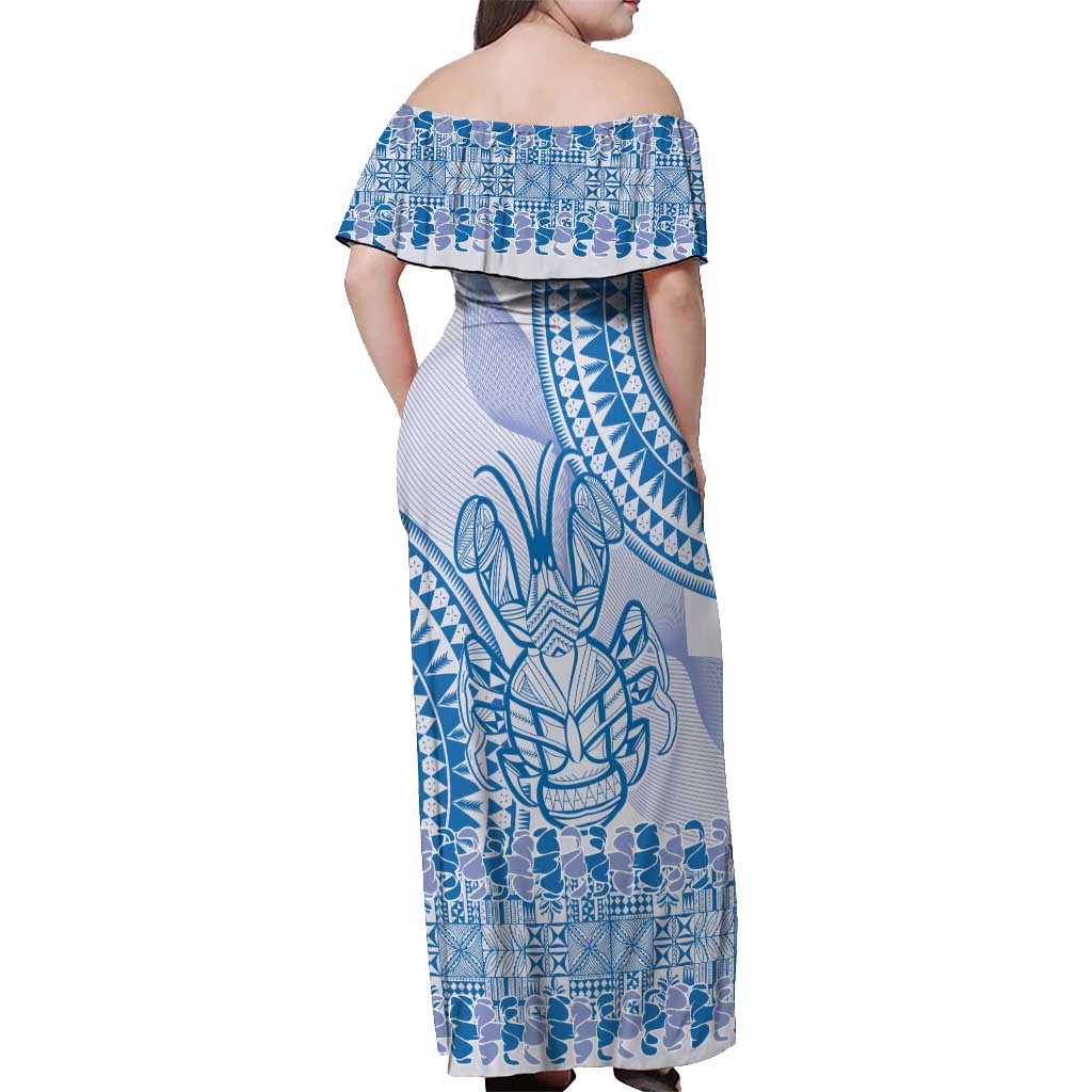 Niue Language Week Off Shoulder Maxi Dress The Rock Coconut Crab - Siapo Blue Pastel