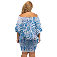 Niue Language Week Off Shoulder Short Dress The Rock Coconut Crab - Siapo Blue Pastel