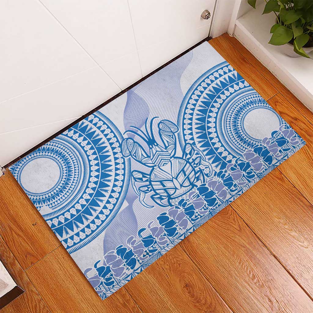 Niue Language Week Rubber Doormat The Rock Coconut Crab - Siapo Blue Pastel