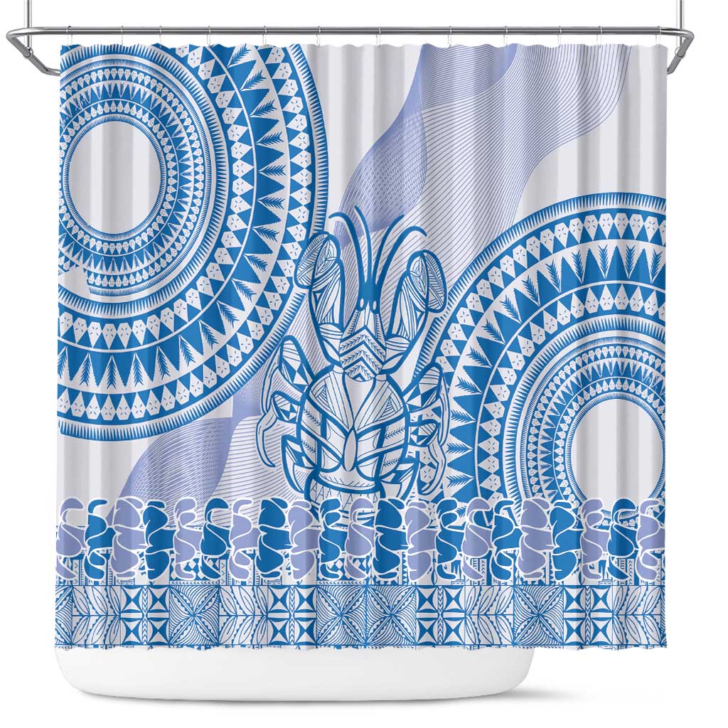 Niue Language Week Shower Curtain The Rock Coconut Crab - Siapo Blue Pastel LT14 Blue - Polynesian Pride