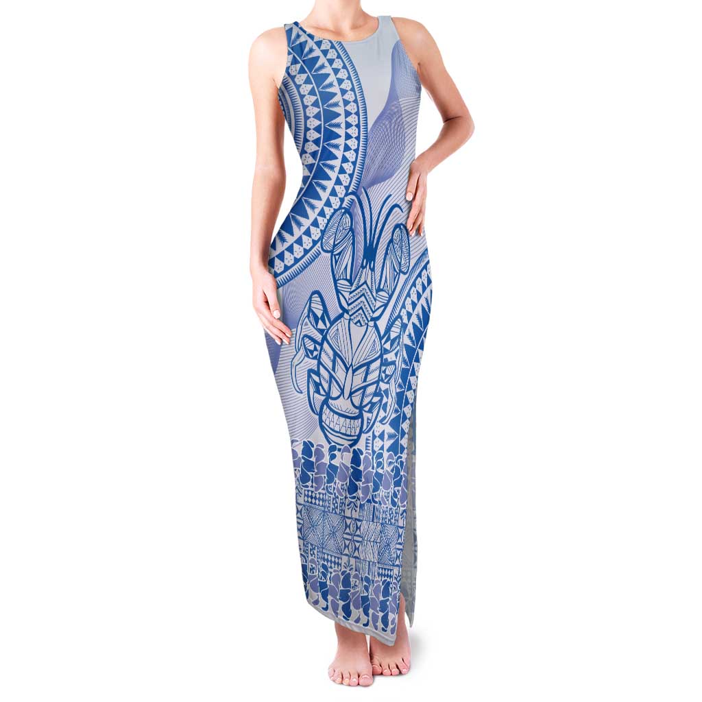 Niue Language Week Tank Maxi Dress The Rock Coconut Crab - Siapo Blue Pastel LT14 Women Blue - Polynesian Pride
