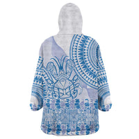 Niue Language Week Wearable Blanket Hoodie The Rock Coconut Crab - Siapo Blue Pastel