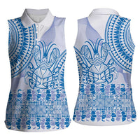 Niue Language Week Women Sleeveless Polo Shirt The Rock Coconut Crab - Siapo Blue Pastel