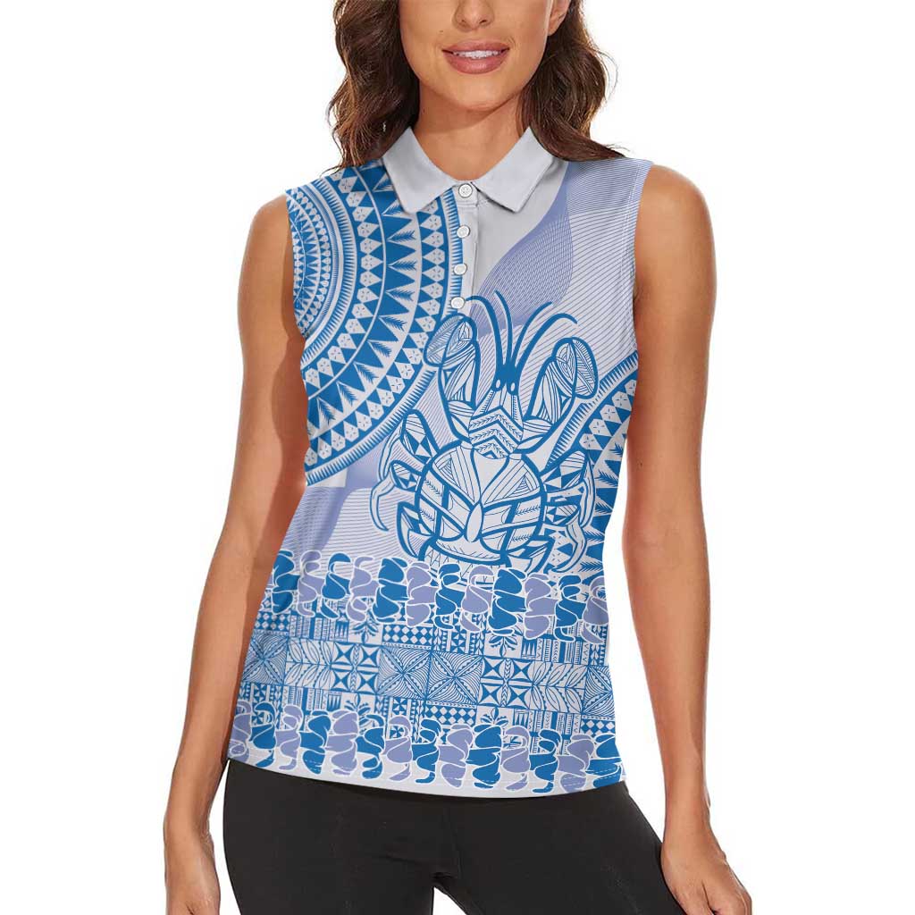 Niue Language Week Women Sleeveless Polo Shirt The Rock Coconut Crab - Siapo Blue Pastel